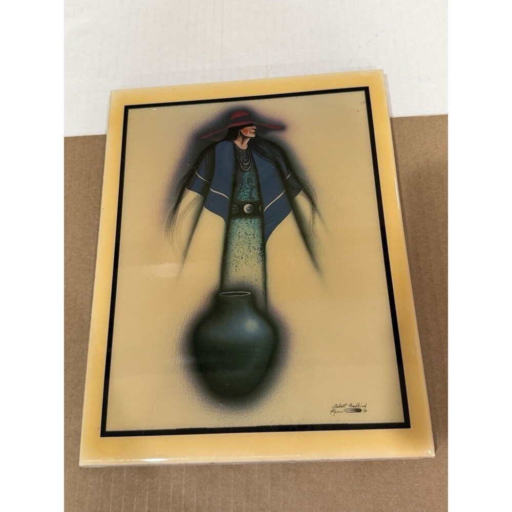 ROBERT REDBIRD JR "THE WATER WOMAN" ACRYLIC ART OVER WOOD - Picture 3 of 9